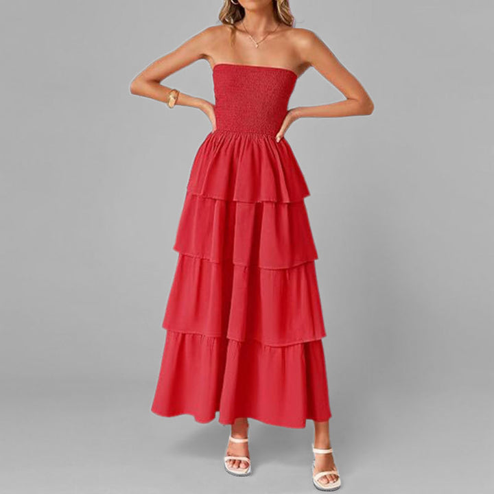 Robe maxi femme avec design à épaule dénudée et jupe volumineuse à volants Chic & Stil