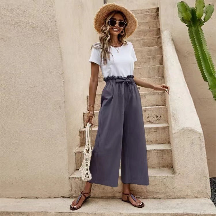 Ladies Elegant Culotte Pants with Chic Elastic Waist