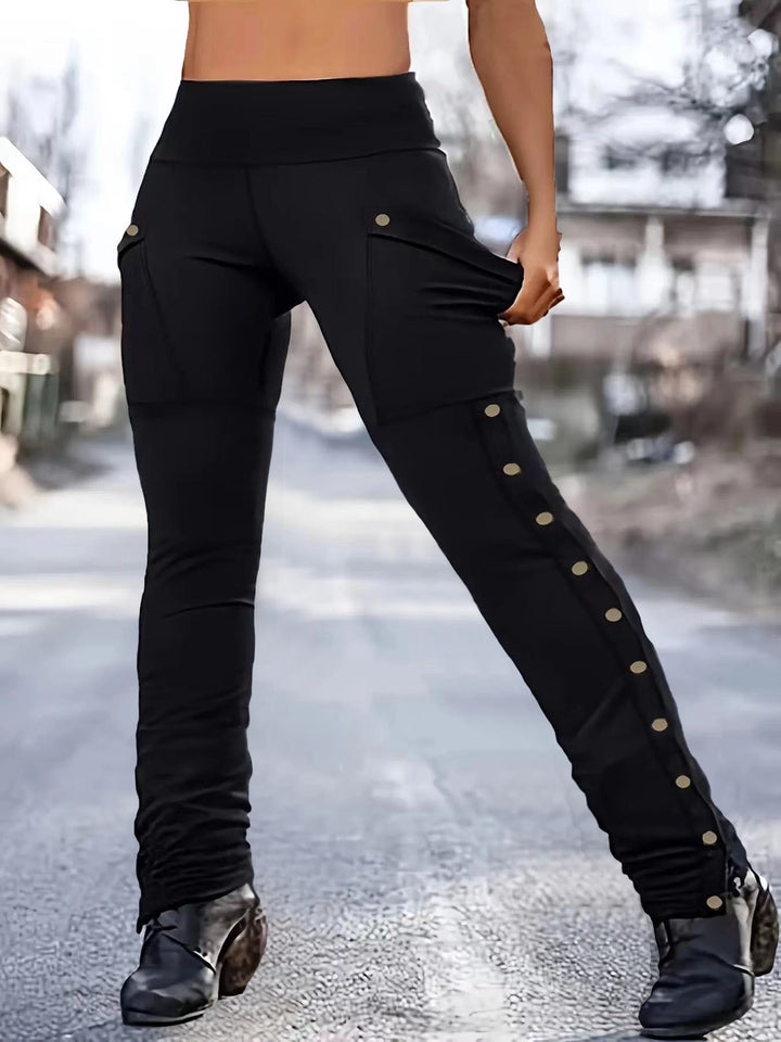 High-waisted sporty leggings for women with versatile pockets and chic press details.