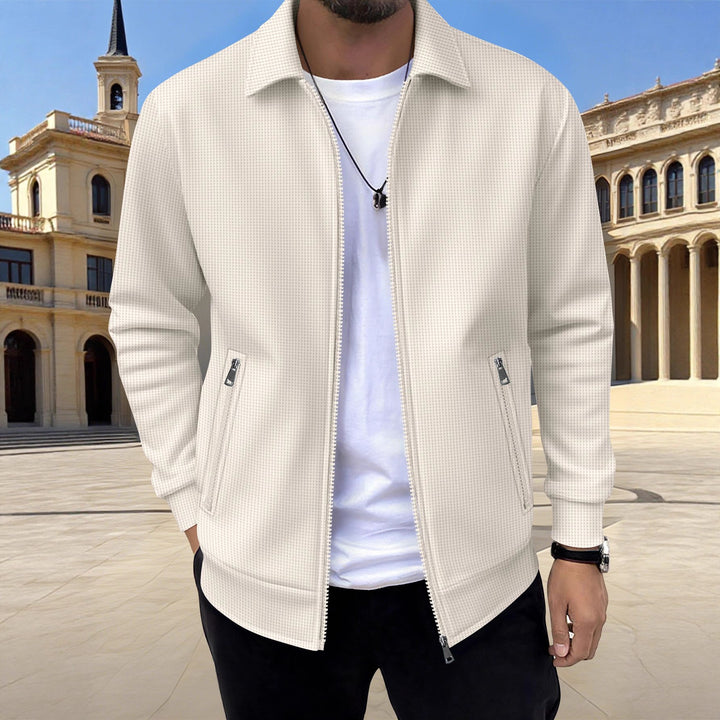 Fashionable casual men's leisure jacket with relaxed fit and practical zippered pockets Lune London
