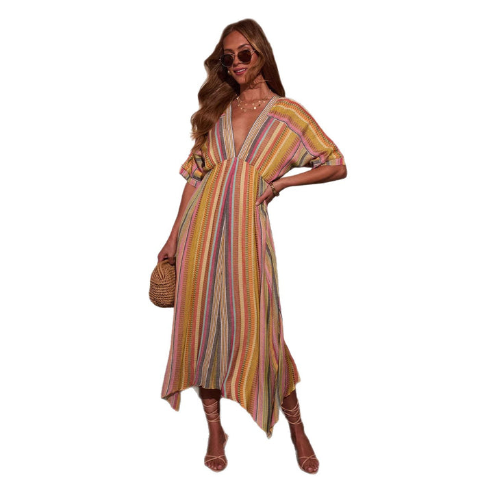 Women's maxi dress with deep V-neck and flared skirt Lune London
