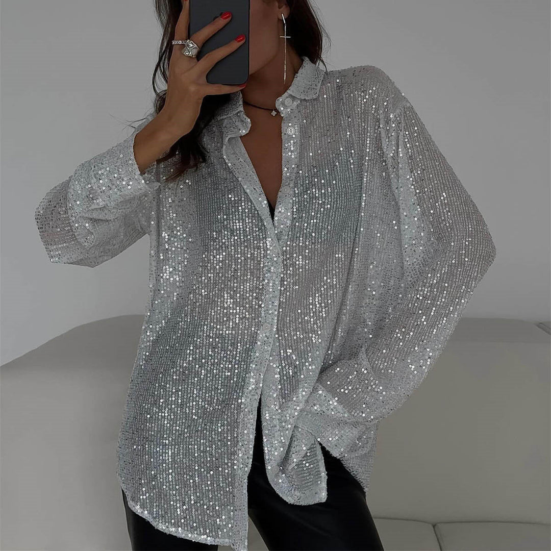 Women's Glittering Oversized Shirt Blouse Amarae