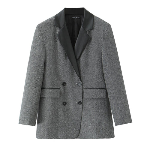 Trendy women's blazer with elegant houndstooth pattern and soft collar Amarae