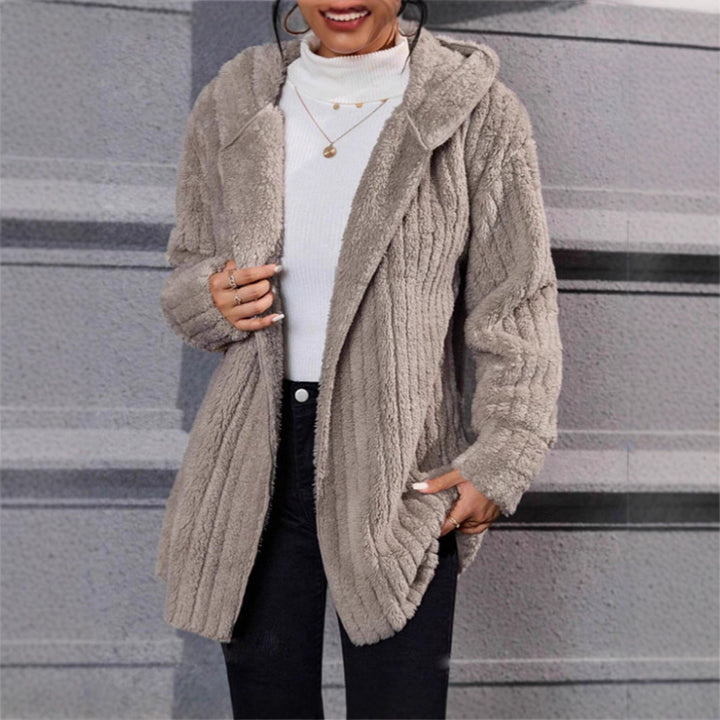 Ladies soft fleece jacket with hood and textured design Lune London