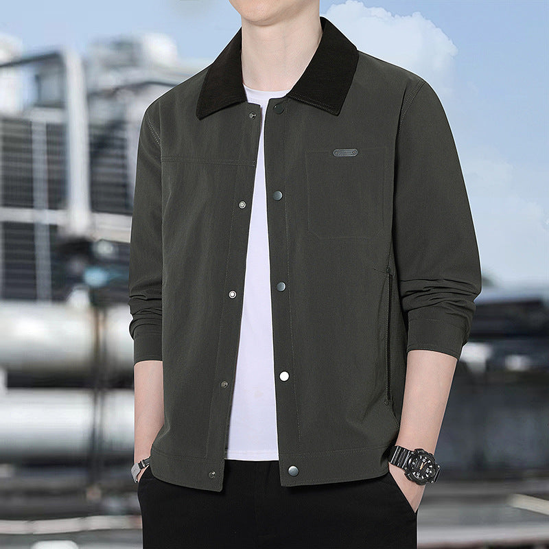Men's Lightweight Casual Jacket with Cord Collar, Press Stud Placket and Concealed Zipper Pockets Amarae