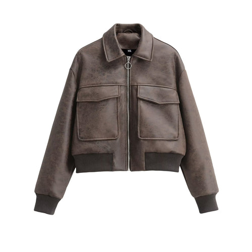 Veste en simili cuir courte pour femmes avec poches à rabat Chic & Stil