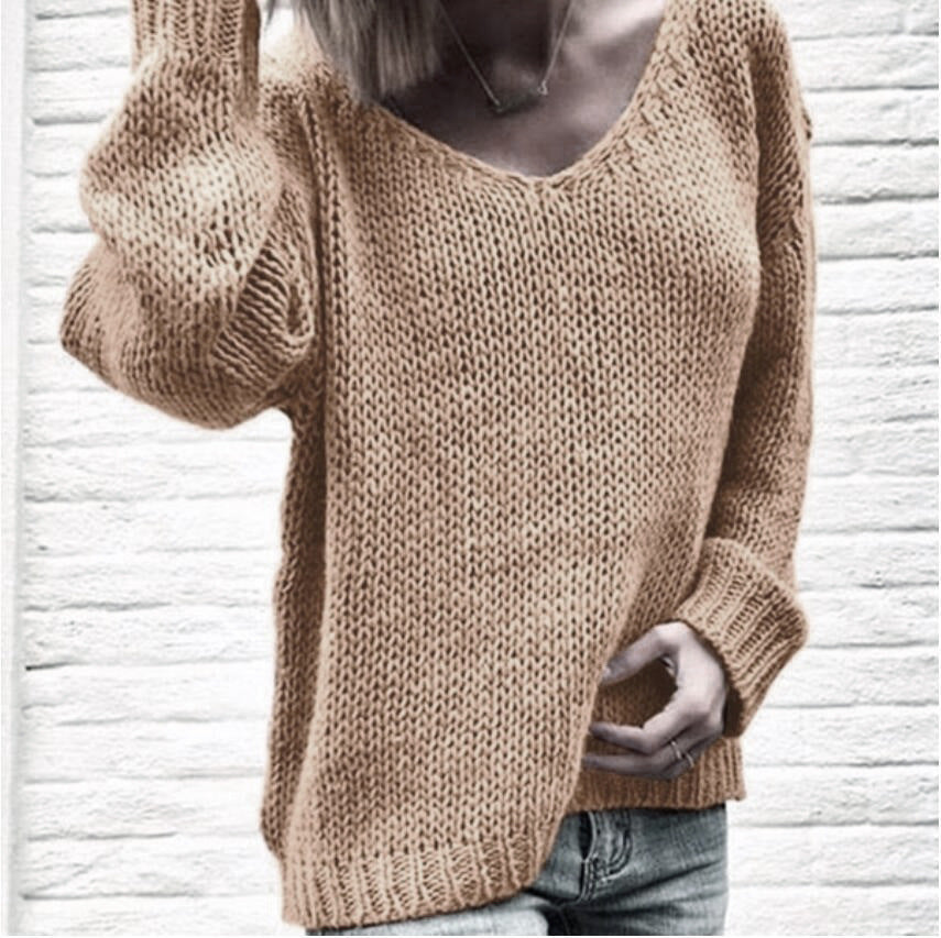 V-neck oversized sweater for women with a loose fit and textured fabric Lune London