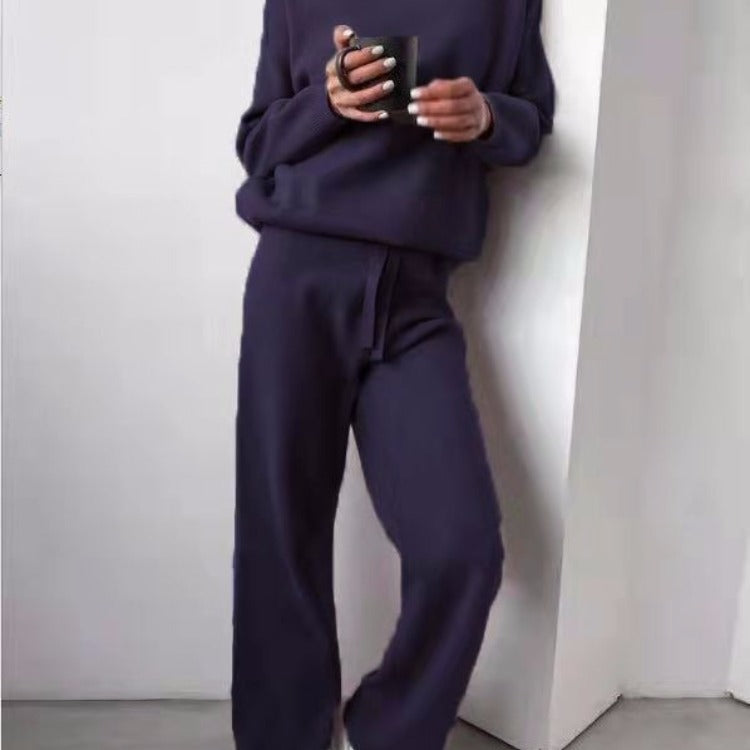 Cozy knit lounge set for women with wide pants and elegant round neck Lune London