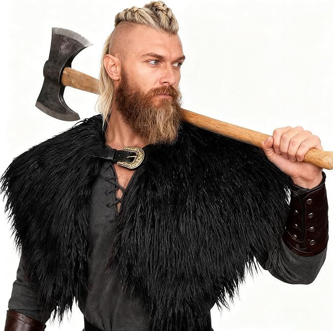Men's shoulder cape made of faux fur in Viking style with adjustable buckle closure Amarae