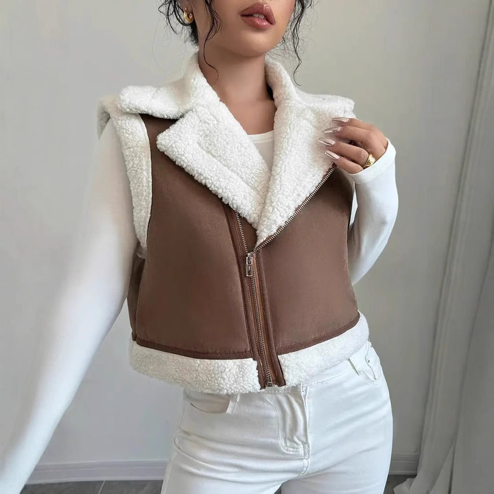 Cozy quilted vest for women with zipper and fleece collar Lune London