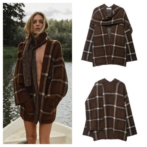 Veste oversize élégante pour femmes avec motif à carreaux et poches pratiques Chic & Stil