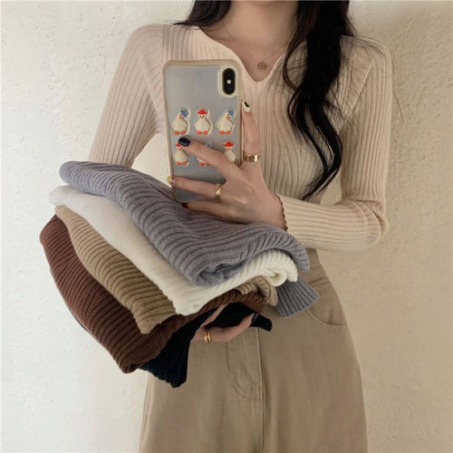 Pull en maille fine pour femmes en V avec structure côtelée Chic & Stil