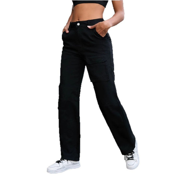 Women High-Waisted utilitarian Cargo Pants with Straight Leg and Multiple Pockets Amarae