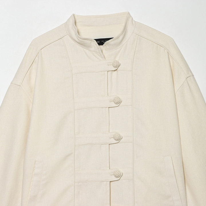 Women's Cropped Jacket with Stand-up Collar and Decorative Knot Buttons Amarae