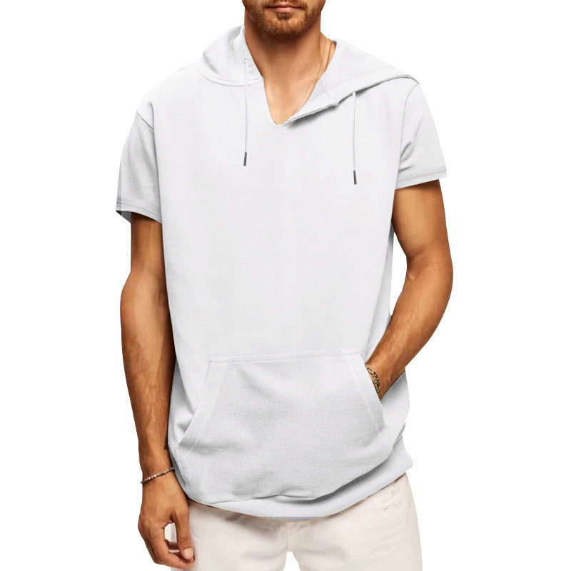 Men's Short Sleeve Hoodie with Practical Kangaroo Pocket Amarae