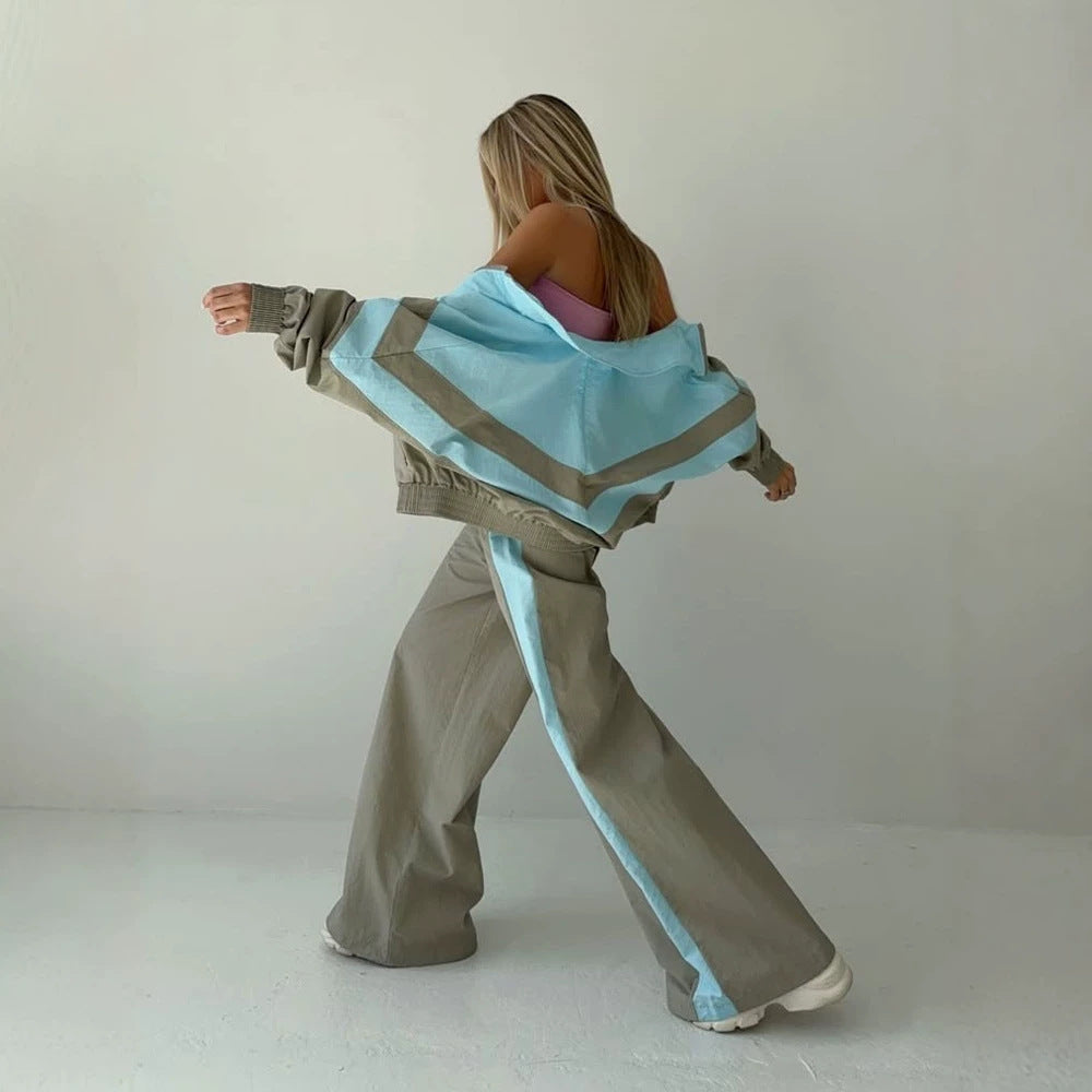 Women's Oversized Tracksuit Set with Stand Collar and Contrast Stripes Amarae