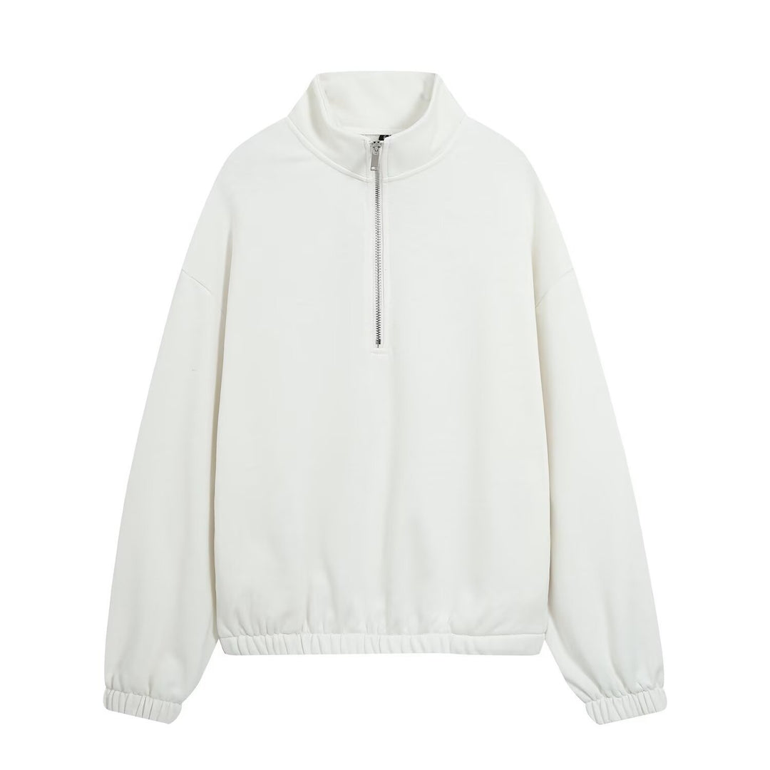 Women’s oversized pullover with half zip stand collar, elastic hem, and drop shoulders Amarae