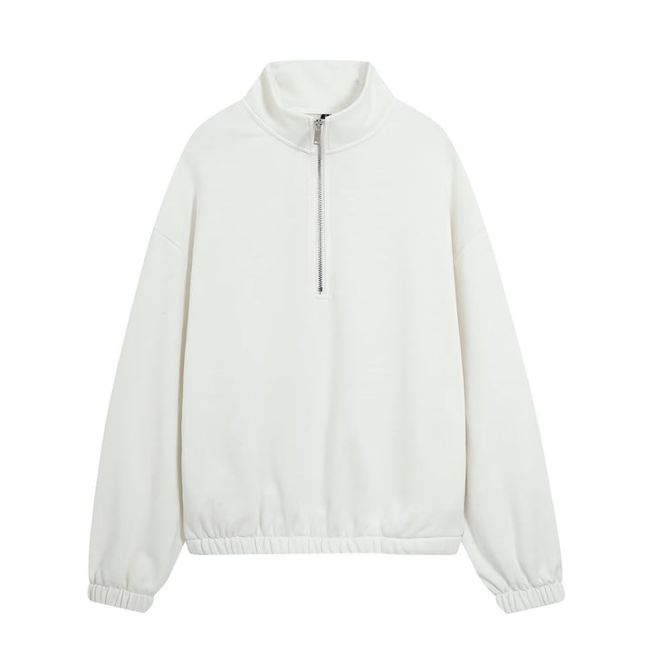 Women’s oversized pullover with half zip stand collar, elastic hem, and drop shoulders Amarae