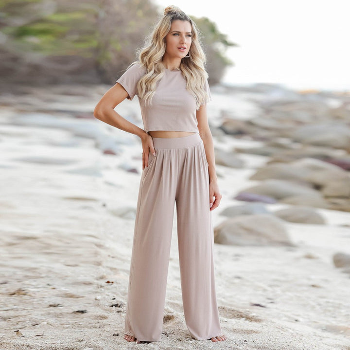 Ladies Comfortable Cotton Crop-top with Wide Pants Lune London