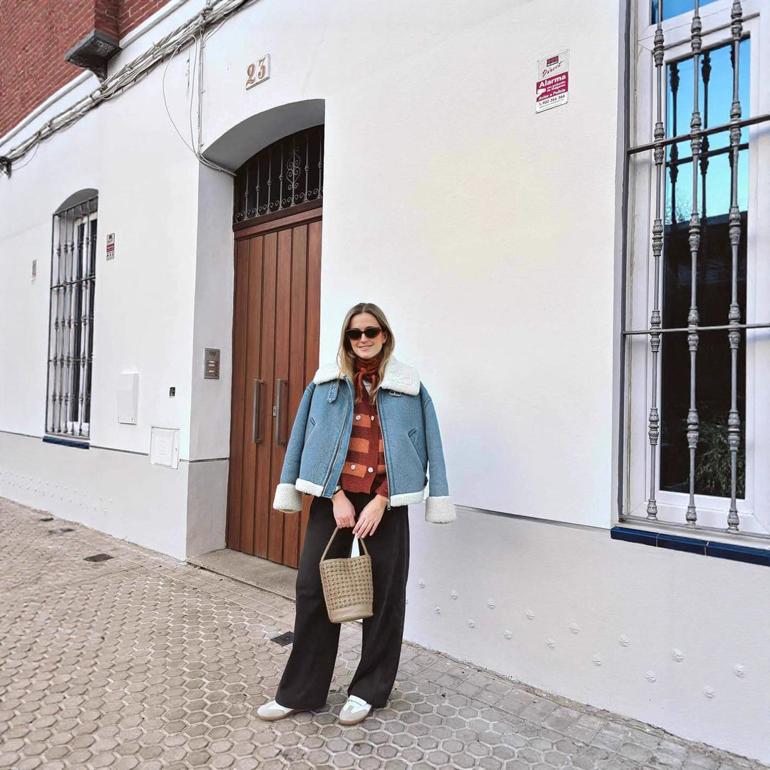 Casual transition jacket for women with faux fur collar Lune London