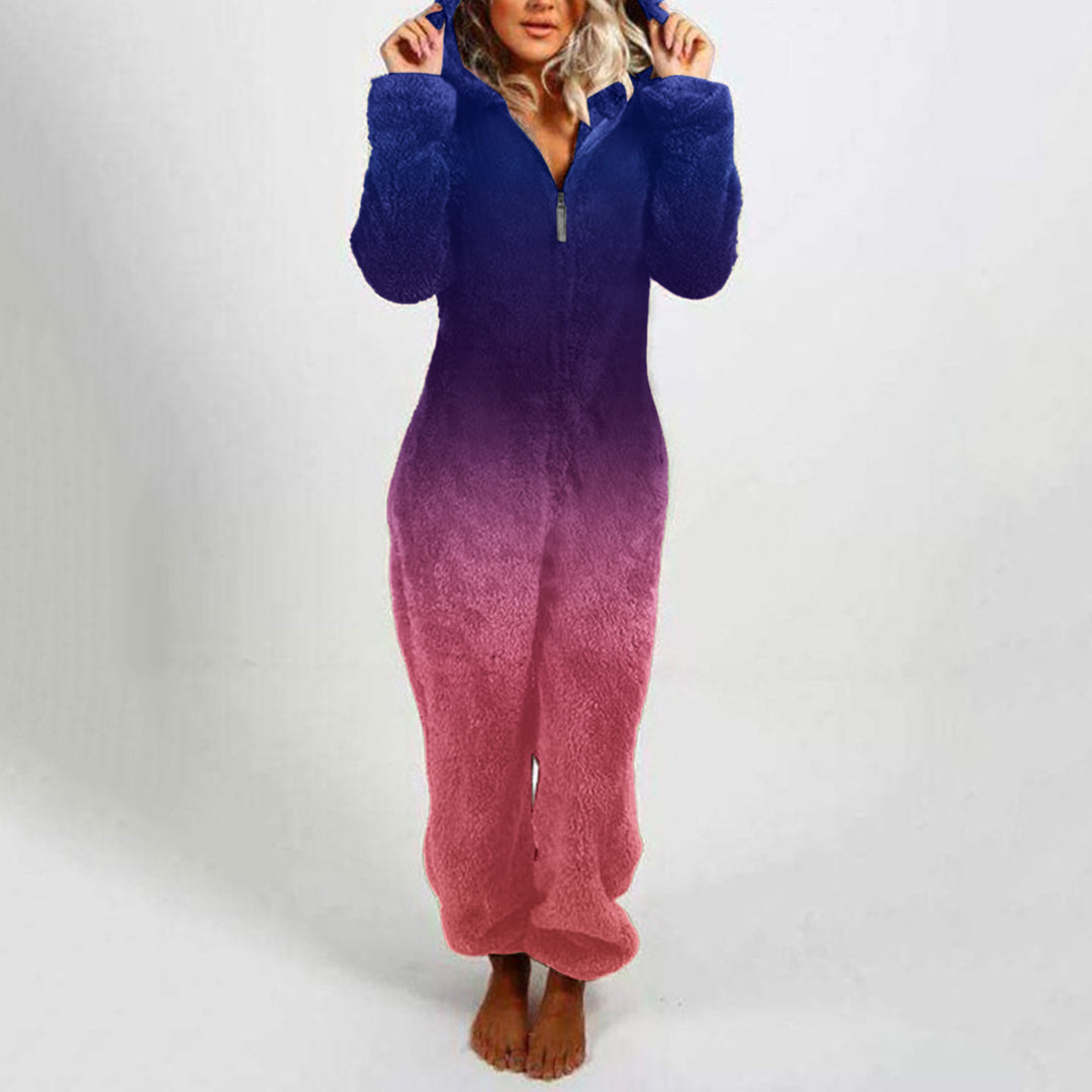 Ladies polar fleece jumpsuit with hood and gradient design Lune London