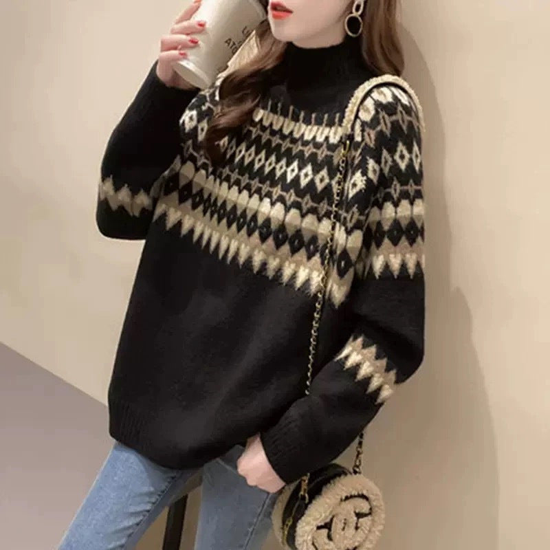 Ladies Trendy Sweater with Geometric Fair-Isle Pattern Lune London