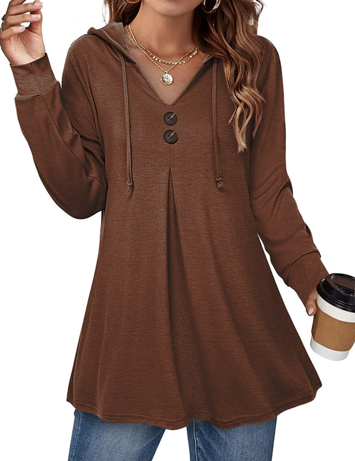 Hooded tunic for women with button detail and asymmetrical cut Lune London