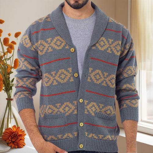 Men's knitted jacket with a modern geometric pattern and practical pockets Amarae