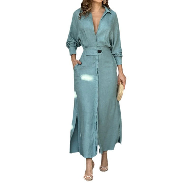 Midi dress for ladies with an elegant blouse shirt design and a decorative belt at the waist Lune London