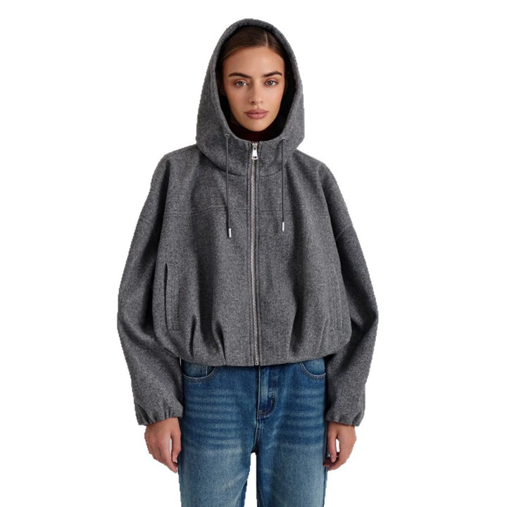 Women’s short jacket made of wool blend with hood, boxy silhouette & gathered hem Amarae