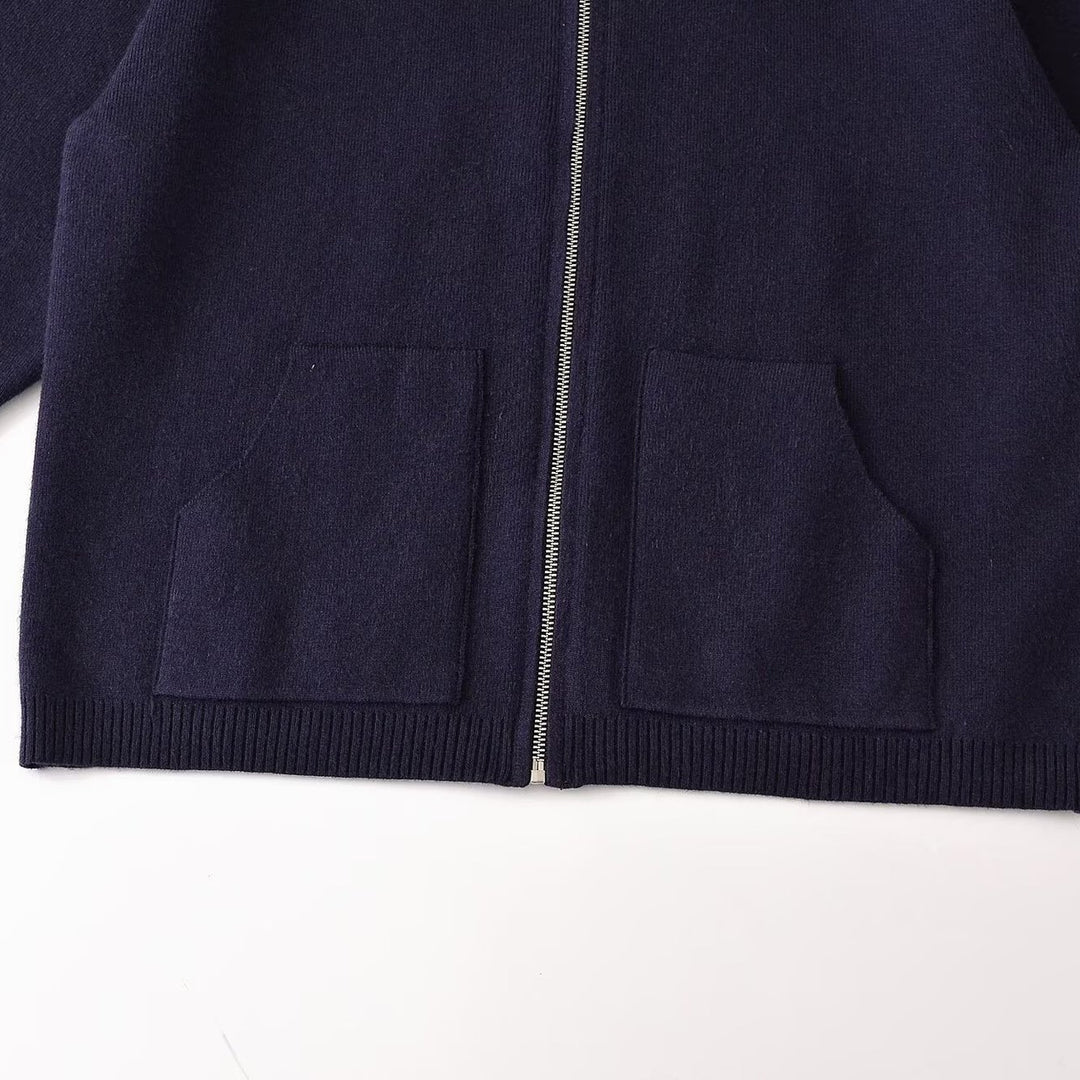Women's Chunky Knit Oversized Zip Jacket with Stand-Up Collar and Patch Pockets Amarae