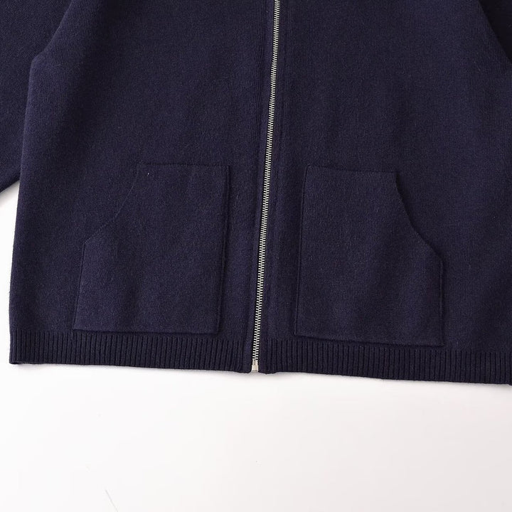 Women's Chunky Knit Oversized Zip Jacket with Stand-Up Collar and Patch Pockets Amarae