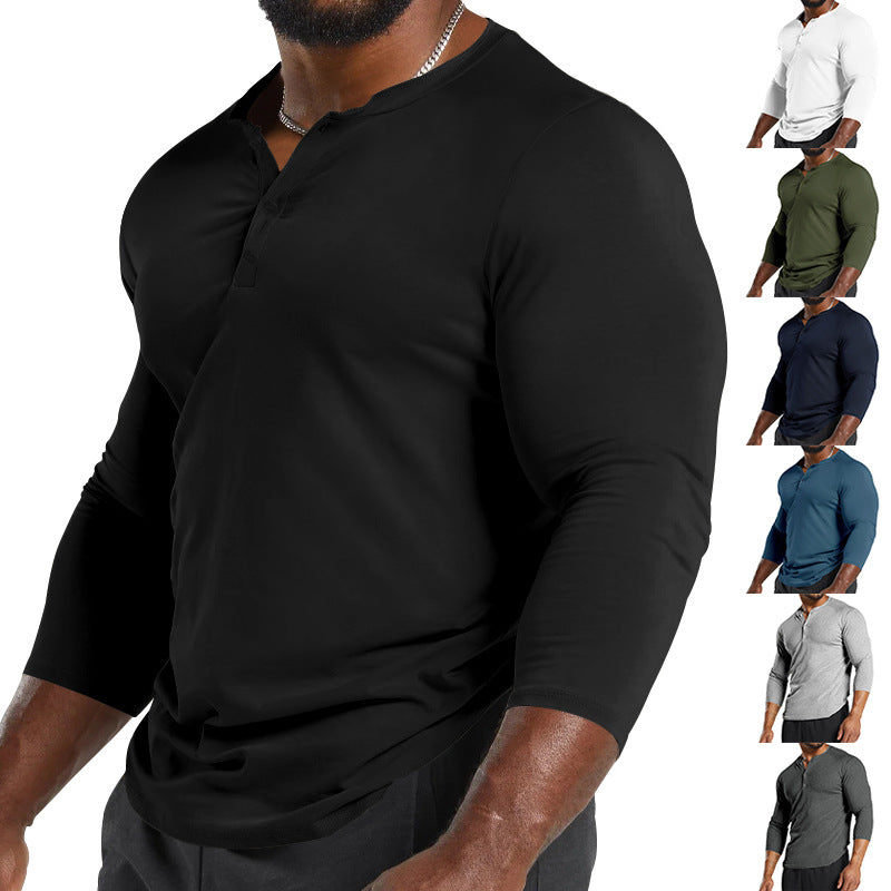 Men's Long Sleeve Henley Shirt in Breathable Cotton Blend with Button Details Lune London