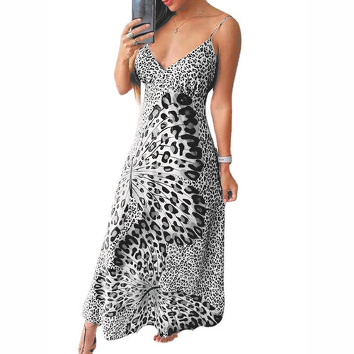 Maxi dress for women with a fine spaghetti strap design and a striking animal pattern Amarae