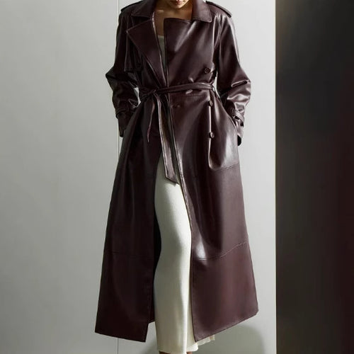 Women's trench coat in high-quality faux leather with adjustable belt Amarae