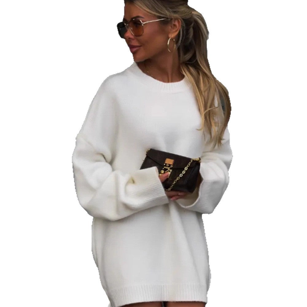 Women Oversized Knit Sweater with Loose Fit and Extended Hem Amarae