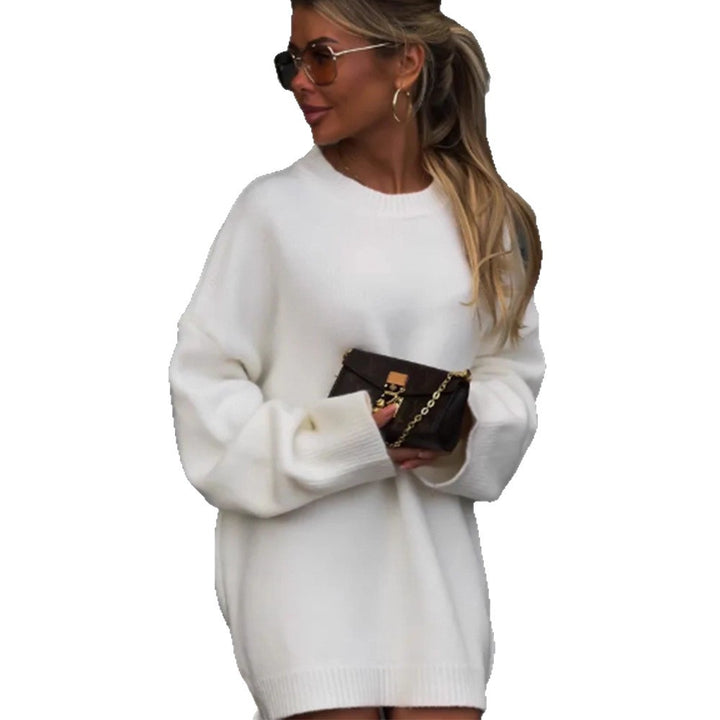 Women Oversized Knit Sweater with Loose Fit and Extended Hem Amarae