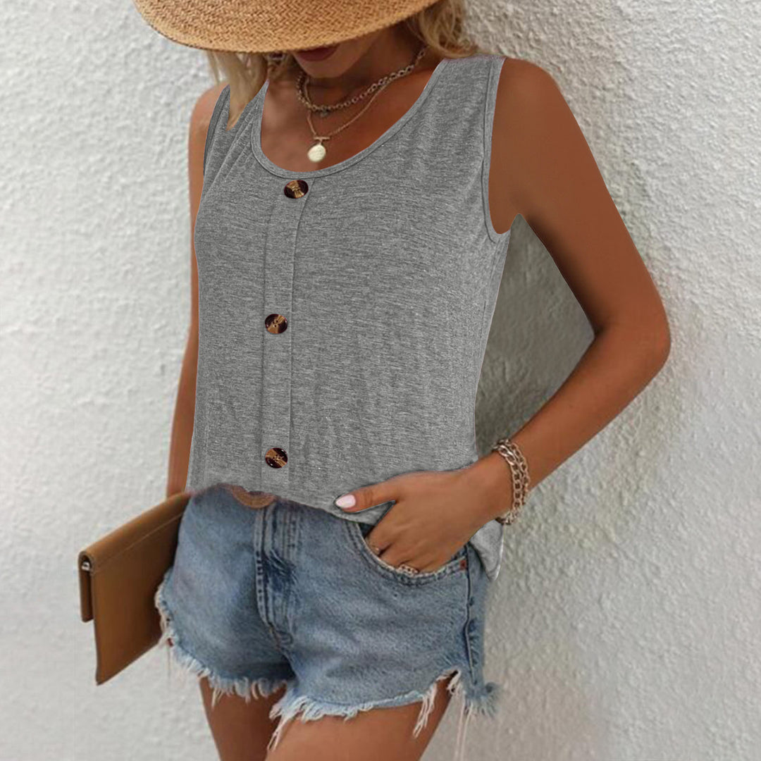 Sleeveless round neck top for women with button placket Lune London
