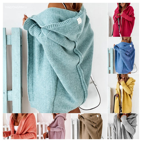 Ladies comfortable cardigan sweater with hood and wide sleeves Amarae
