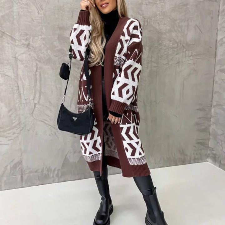 Knitted coat for women with modern graphic pattern and relaxed fit Lune London