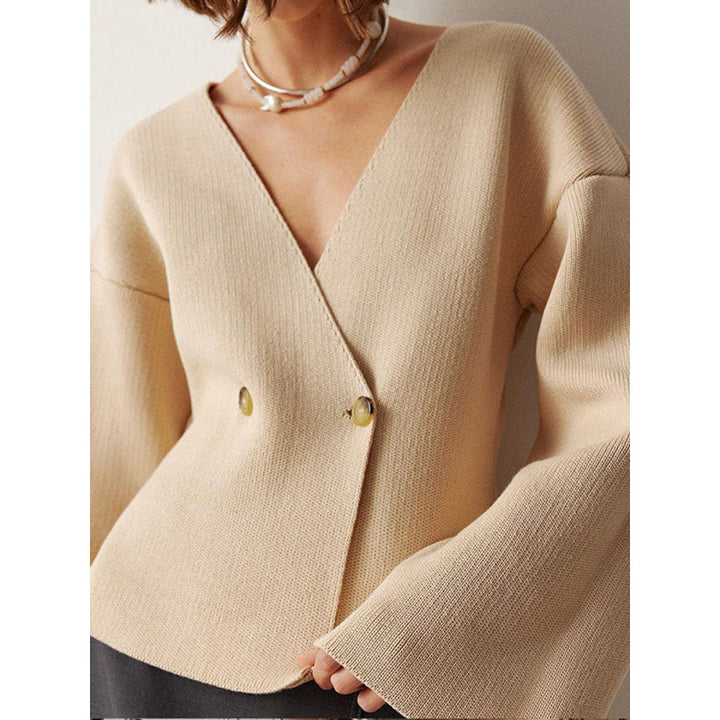 Women's cardigan wrap look with deep V-neck and bell sleeves Amarae