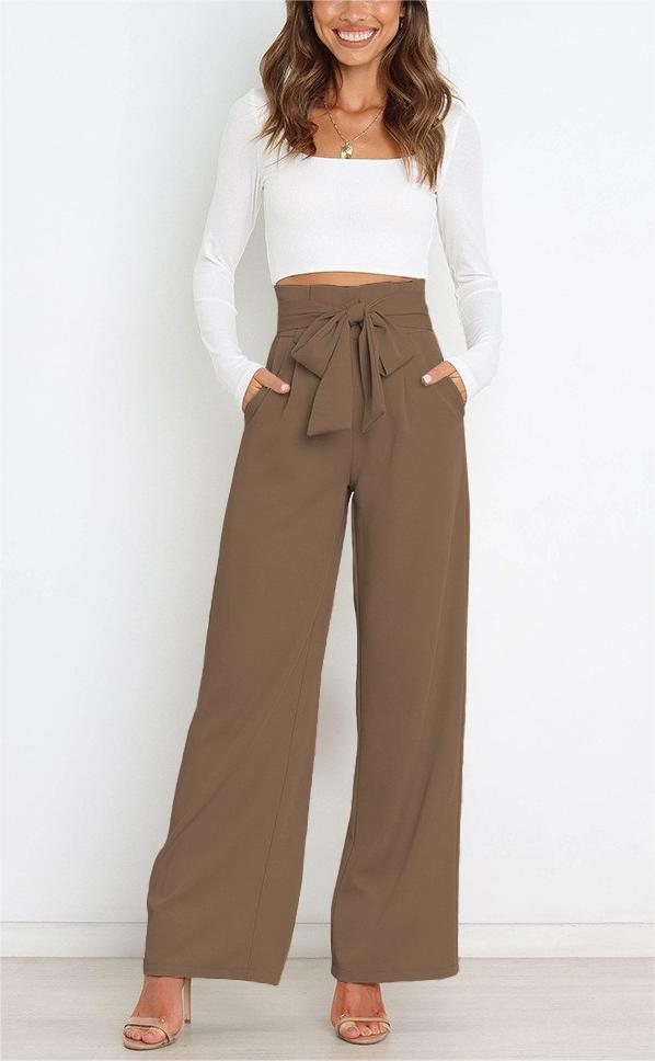 Elegant high-waisted pants for women with a tie belt and wide leg Lune London