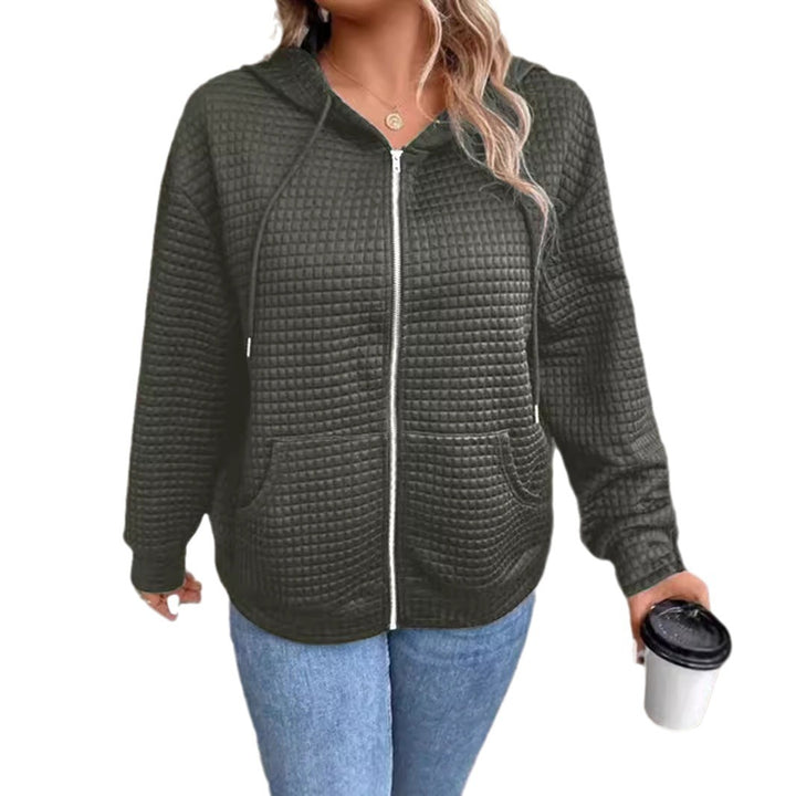 Hooded jacket for women with textured embossed pattern and practical zipper Lune London