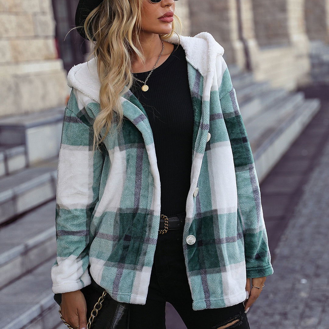 Women's Soft Fleece Hoodie with Chic Plaid Design and Style