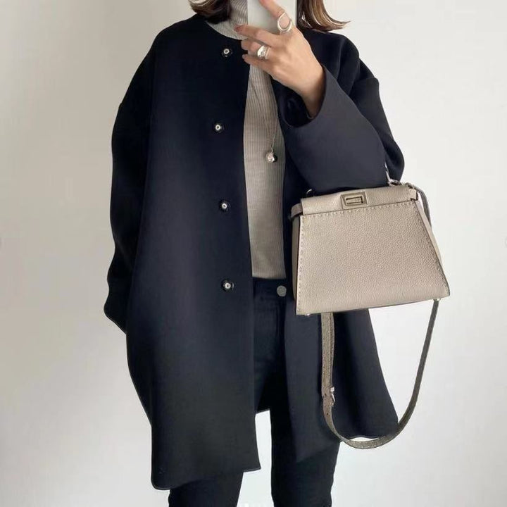 Ladies Elegant Oversized Wool Coat with Double Button Closure and Side Pockets Amarae