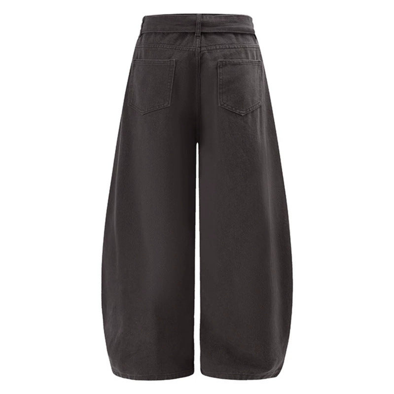 Women's Extra Wide High-Waist Palazzo Pants with Decorative Knee Patch, Tied Belt and Culotte Cut Amarae