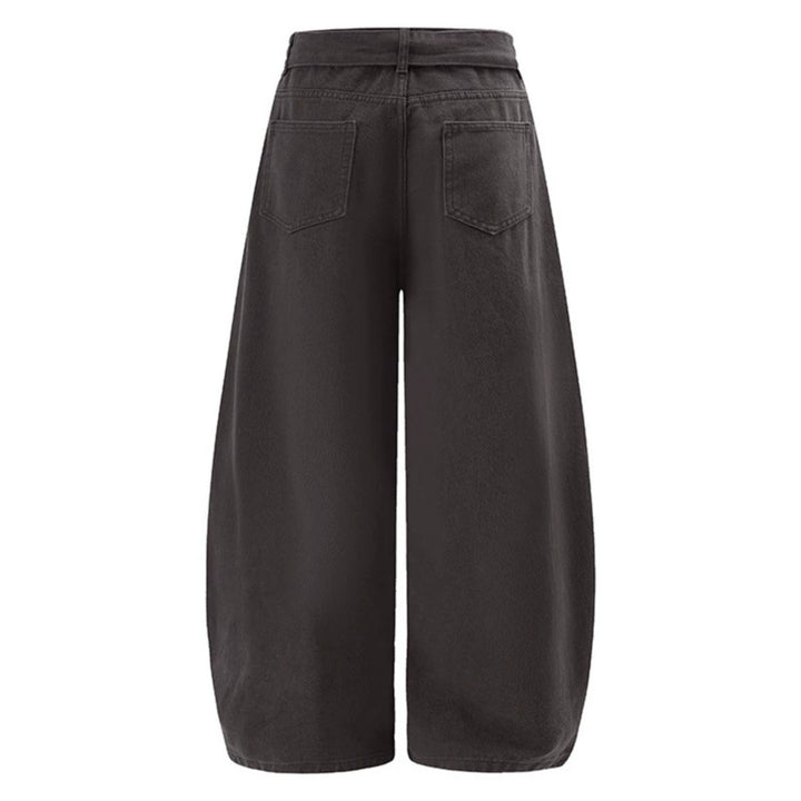 Women's Extra Wide High-Waist Palazzo Pants with Decorative Knee Patch, Tied Belt and Culotte Cut Amarae