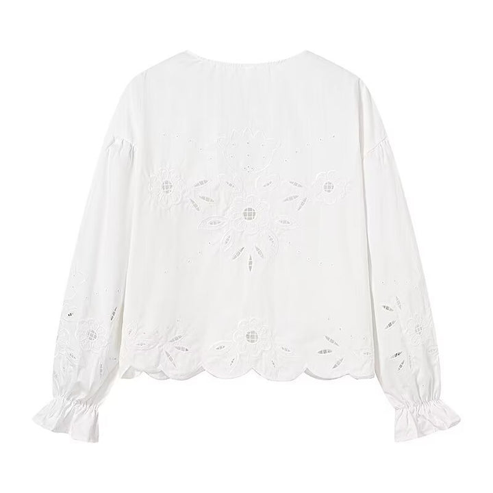 Blouse à broderies pour femmes avec ourlet à volants Chic & Stil