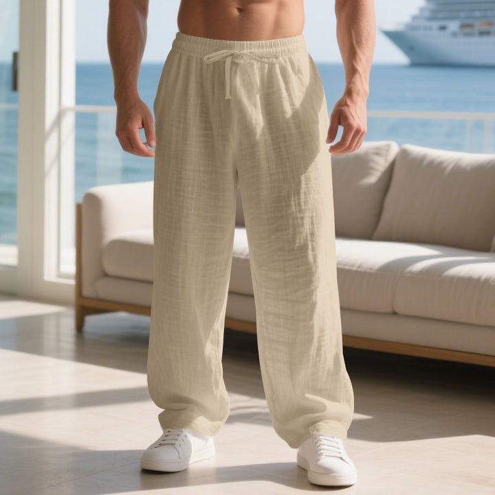 Men's casual summer pants made of lightweight linen fabric with an elastic waist and side pockets Lune London