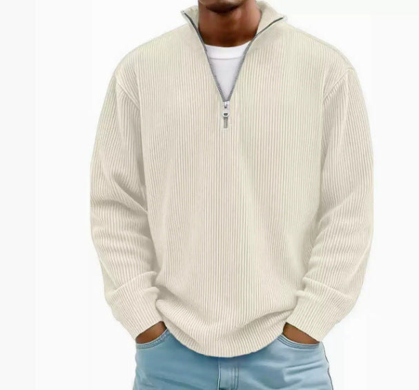 Men's ribbed knit pullover with half-zip and stand-up collar Amarae